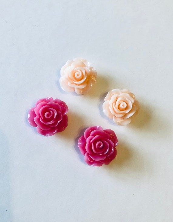 Embellishments 3//4/" 20 White Rose Flower Flatback Resin Cabochons 20mm