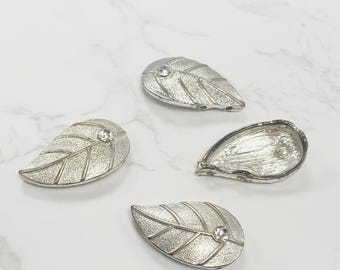 Vintage Silver Metal Leaf Connector Findings with Rhinestone (4pcs)