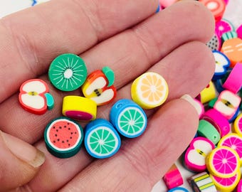Polymer Clay Fruit Beads: Mixed Bright Colors, DIY Jewelry (60pcs)