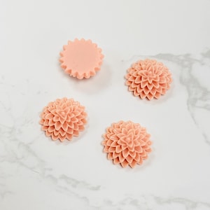 4pcs Resin Flowers Flat back charms, flower Cabochons,  14mm coral orange plastic Flowers