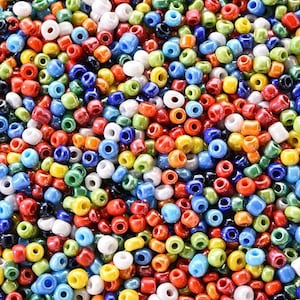 Opaque Glass Seed Beads, assorted colours, 6/0, 4mm round, 20g bag