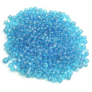 Transparent Blue Glass Seed Beads, 8/0, 3mm round, 50g bag