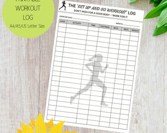 Workout Log Exercise Planner - Printable Exercise Planner - Fitness Planner - A4, A5, US Letter Size- Instant Download