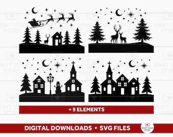 Christmas Village Svg | Winter Scene SVG | Christmas Houses Svg Bundle | Christmas Houses Svg Cut Files For Cricut Christmas Scene SVG