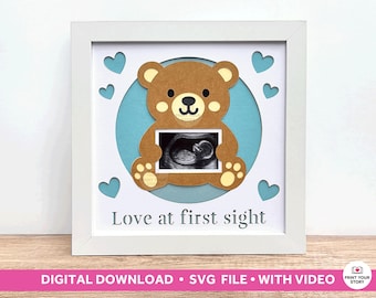 Ultraschall Shadow Box SVG-Datei, 3D Baby Bär SVG-Datei für Schwangerschaftsankündigung, 3D Papercraft Layered, Shadow Box Baby Shower