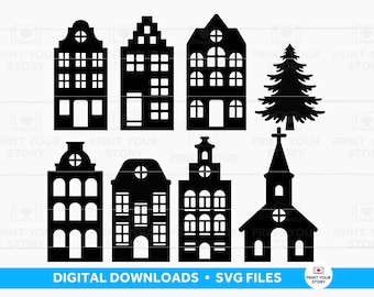 Christmas Village Svg | Winter Canal House | Christmas Canal Houses Svg Bundle | Christmas Houses Svg Cut Files For Cricut