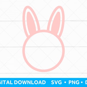 Puede incluir: Un contorno de conejo rosa con un círculo para la cabeza. Las orejas del conejo están delineadas en blanco.