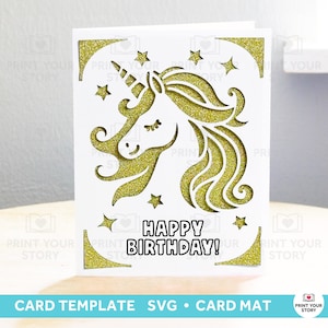 Tarjeta de feliz cumpleaños de unicornio para Cricut Joy y Cricut Card Mats, tarjeta de inserción de archivo digital R20