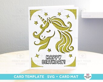 Unicorn Birthday Card SVG file for Cricut Joy and Cricut Card Mats, R20 Insert Card SVG, Happy Birthday Girl Digital File, Instant Download