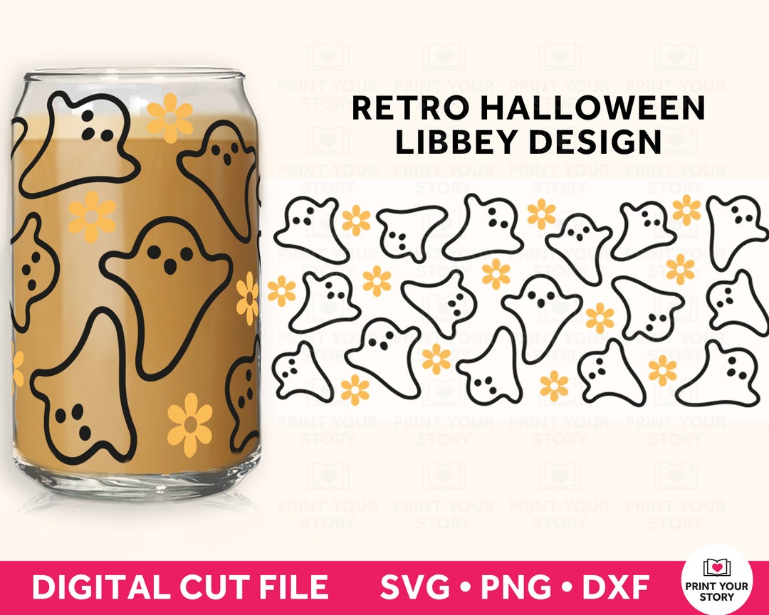 Retro Halloween SVG Libbey Glass SVG 16oz Can, Cute Ghost SVG Cut Wrap ...