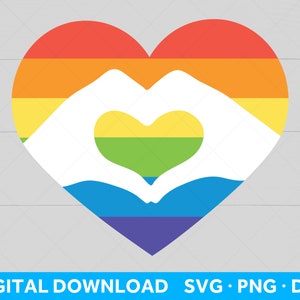 Orgullo gay SVG, LGBTQ SVG, archivo Svg arco iris, instantánea digital Descargar archivo de corte para Cricut, Manos del corazón archivo Svg