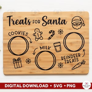 Melk en koekjes voor Santa Svg | Traktaties voor kerstman bord SVG | Traktaties voor Santa Tray Svg-bestand knippen | Svg voor koekjestrommel met kerstman