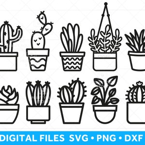 Paquete de archivos SVG de cactus, archivos SVG suculentos, plantas de interior Paquete SVG Jardinería, para Cricut, archivos svg de cactus dibujados a mano