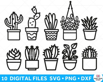 Cactus SVG files Bundle, Succulent SVG files, Houseplants SVG Bundle Gardening, For Cricut, Hand Drawn Cacti Svg Files