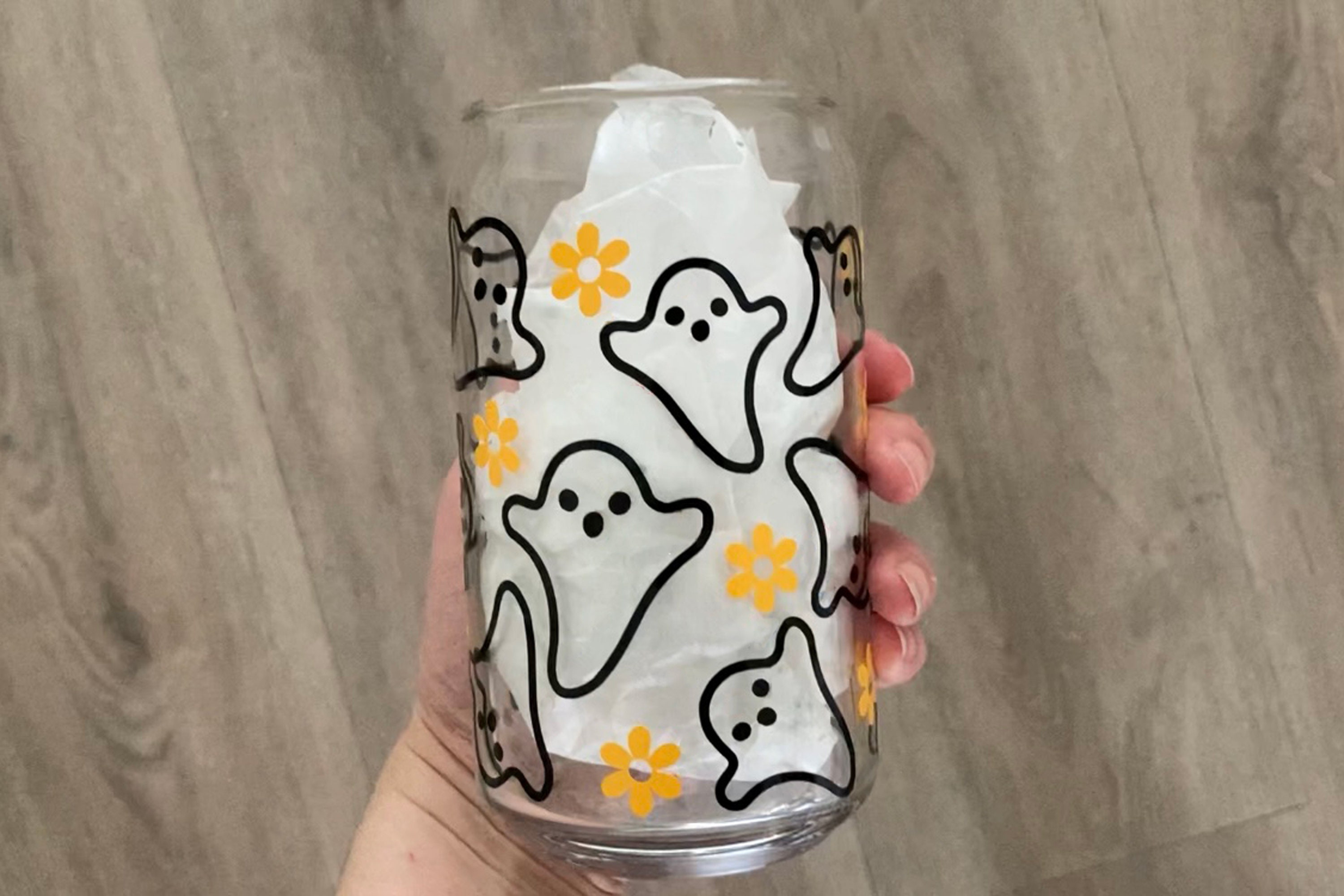 Retro Halloween SVG Libbey Glass SVG 16oz Can, Cute Ghost SVG Cut Wrap ...