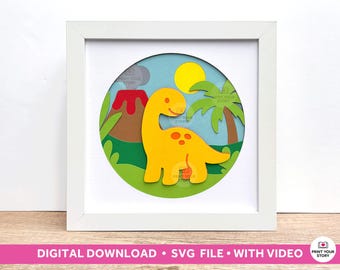 Dinosaur Shadow Box SVG file, T-Rex 3D Layered Dinosaur SVG Cut File, Digital Paper Craft Template for Cricut and SVG Cutting Machines