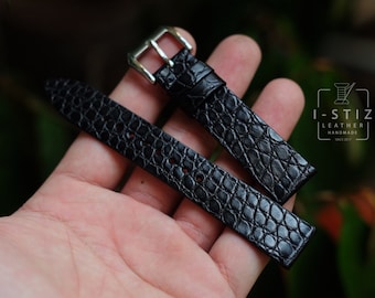 Handmade Black Alligator Leather Watch Band: Custom Size, Tank & Slim Watch