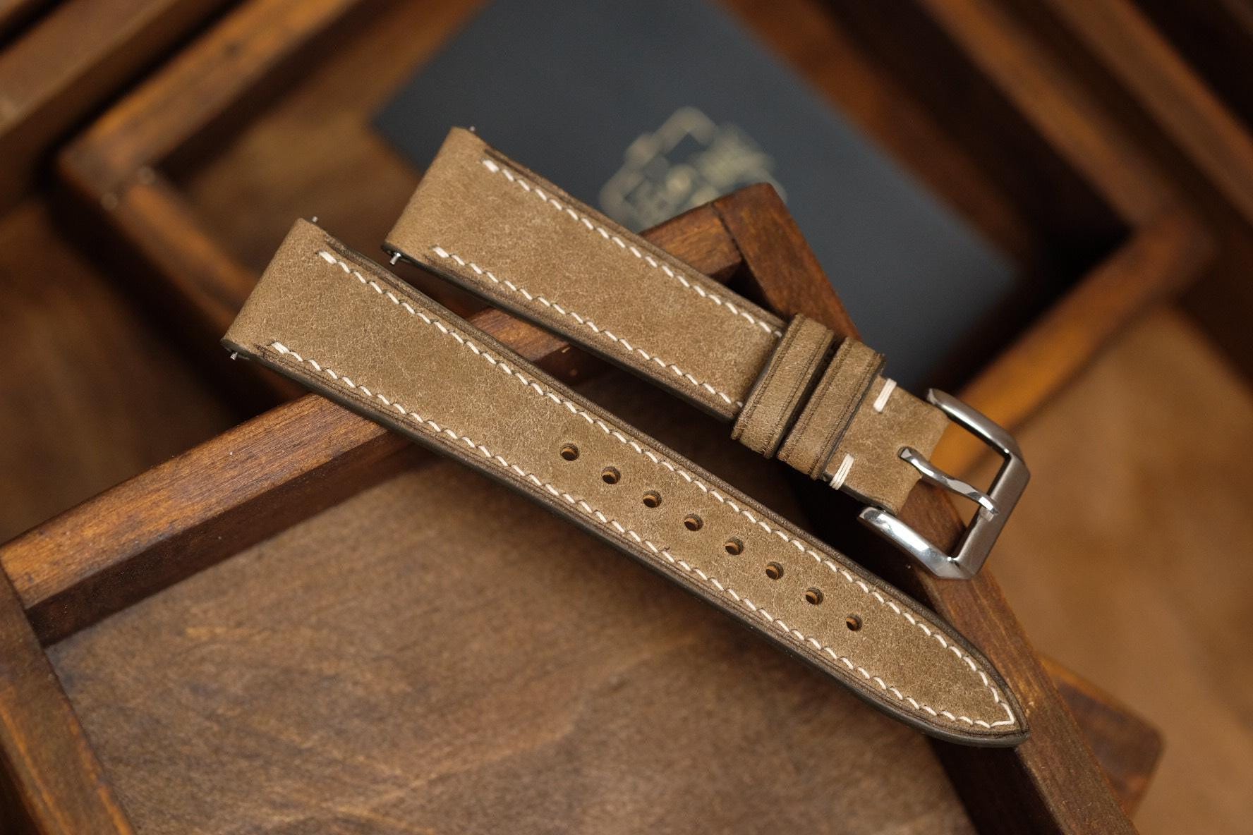 Bracelet De Montre En Cuir Marron - Largeurs 20mm/16mm - Longueur 115/75mm - Occasion Bon état