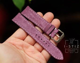 Correa de reloj de piel de ante morada: correa vintage hecha a mano