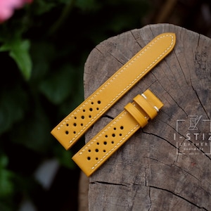 Vintage rally strap , calfskin yellow leather watch band handmade,personalized, all size,14mm 16mm 18mm 20mm 22mm
