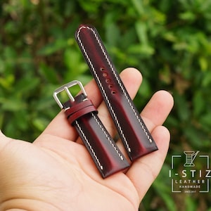 Patina red strap,calfskin watch band handmade,personalized, all size,12mm 14mm 16mm 18mm 20mm 22mm 24mm