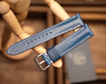 Buttero Blue Leather Watch Band: Handmade, Personalized, All Sizes