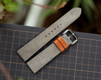 Vintage strap, suede gray leather watch band handmade,personalized, all size,14mm 16mm 18mm 20mm 22mm 24mm