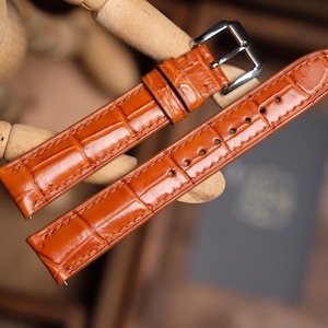 Alligator light brown strap,leather watch band handmade,personalized, all size,14mm 16mm 18mm 20mm 22mm 24mm