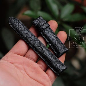 Python black strap,leather watch band handmade,personalized, all size,14mm 16mm 18mm 20mm 22mm 24mm