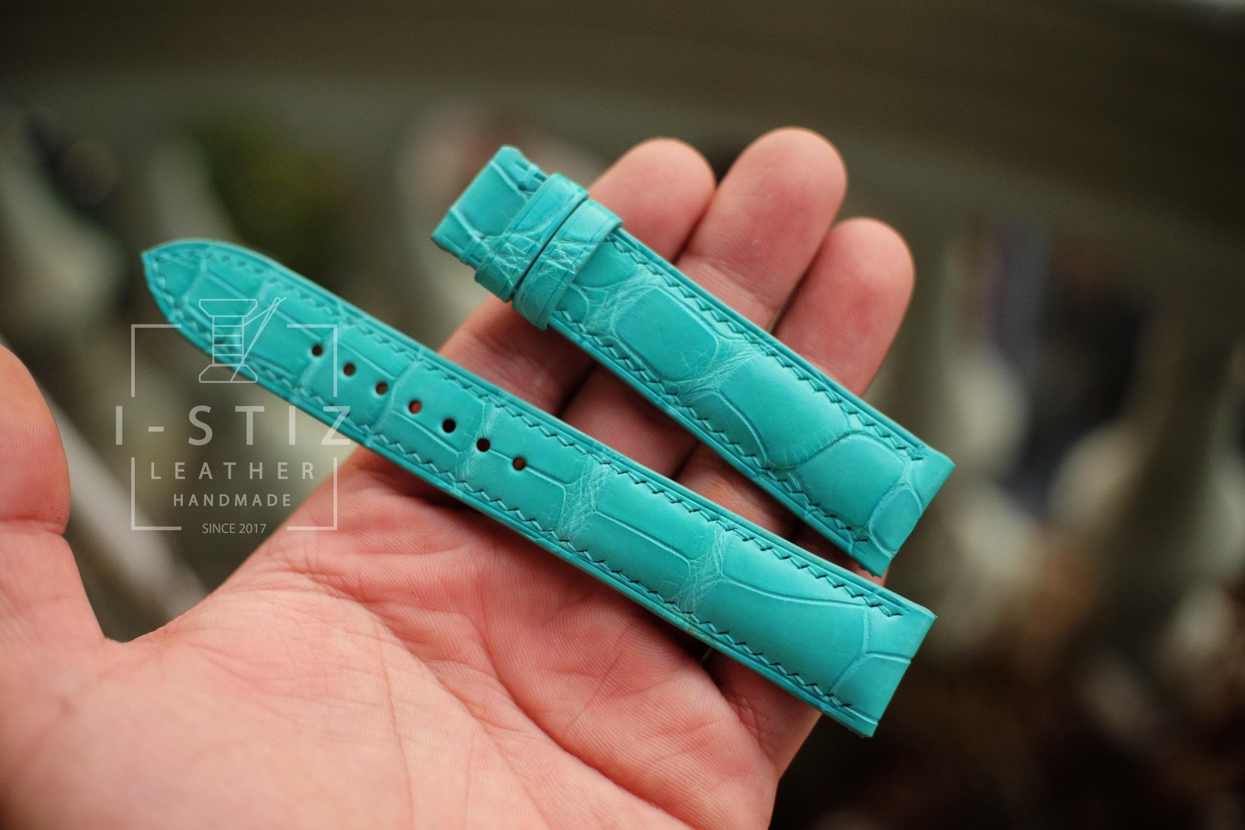 Alligator japan strap,tiffany color leather watch band handmade,personalized, all size,14mm 16mm 18mm 20mm 22mm 24mm