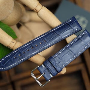 Alligator navy strap,leather watch band handmade,personalized, all size,14mm 16mm 18mm 20mm 22mm 24mm