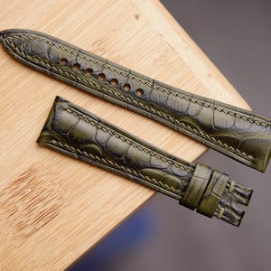Bracelet en alligator du Japon, bracelet de montre en cuir vert olive fait main, personnalisé, toutes les tailles, 14 mm 16 mm 18 mm 20 mm 22 mm 24 mm