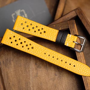 Vintage rally strap yellow, cow leather watch band handmade,personalized, all size,14mm 16mm 18mm 20mm 22mm