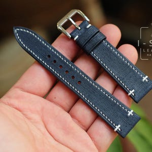 Handmade Navy Calfskin Watch Band: Personalized Leather Strap