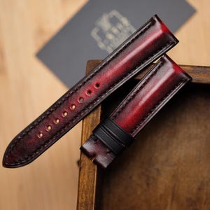 Correa de reloj de piel de becerro roja patinada hecha a mano: personalizada para todos los tamaños