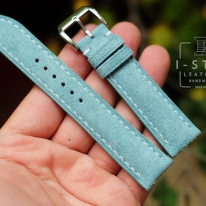Vintage Baby Blue Suede Leather Watch Band: Handmade, Personalized