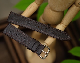 Correa de reloj de piel de avestruz hecha a mano: color marrón oscuro, tamaño personalizado