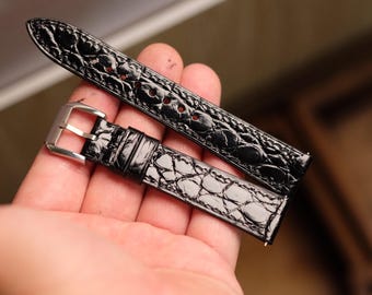 Handmade Black Alligator Watch Strap: Exotic Leather Band  display picture 2
