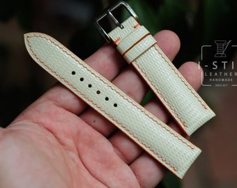 Handmade Lizard Leather Watch Band: Cream Strap, Custom Size