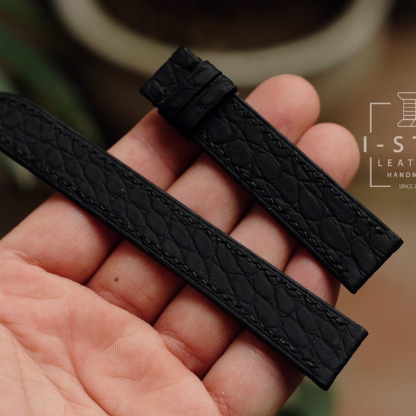 Handmade Black Alligator Nubuck Leather Watch Band - Custom all Sizes