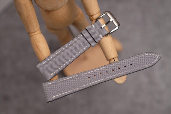 Handmade Light Gray Canvas Watch Strap: Custom Leather Lining