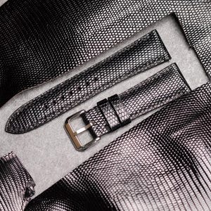 Lizard black strap,leather watch band handmade,personalized, all size, movado, tank watch
