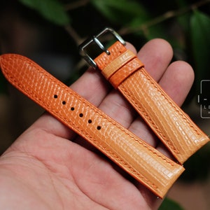 Handgjort läderarmband i ödla: Orange, personligt, anpassat för alla storlekar