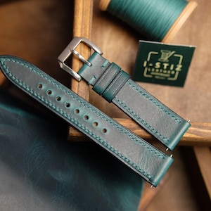Carlowax turquoise strap,leather watch band handmade,personalized, all size,14mm 16mm 18mm 20mm 22mm 24mm