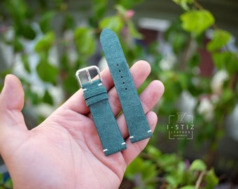 Ocean Blue Suede Leather Watch Band - Handmade Vintage Strap