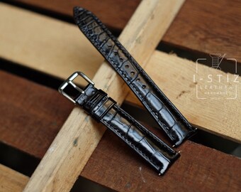 Alligator black strap,leather watch band handmade,personalized, all size,14mm 16mm 18mm 20mm 22mm 24mm, apple watch