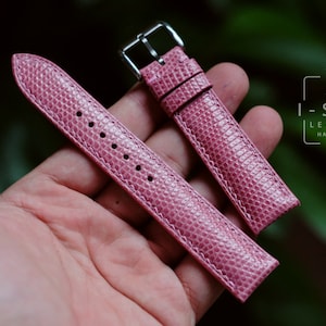 Cinturino rosa lucertola, cinturino in pelle per orologio fatto a mano, personalizzato, tutte le misure, 14 mm 16 mm 18 mm 20 mm 22 mm 24 mm