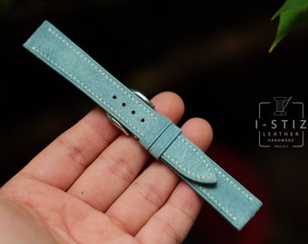 Vintage strap, Baby blue suede leather watch band handmade,personalized, all size,14mm 16mm 18mm 19mm 20mm 22mm