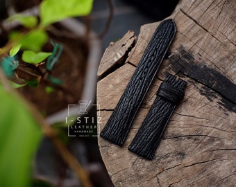 Handgefertigtes Uhrenarmband Schwarz Leder: Personalisiertes Armband