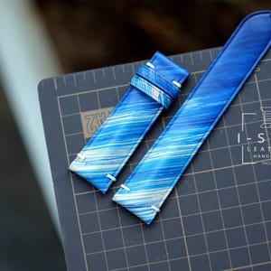 Patina Light Blue Calfskin Watch Band: Handmade Leather Strap, Custom Size